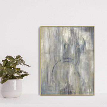 畫布上的抽象曲線繪畫灰色美學油畫原創現代