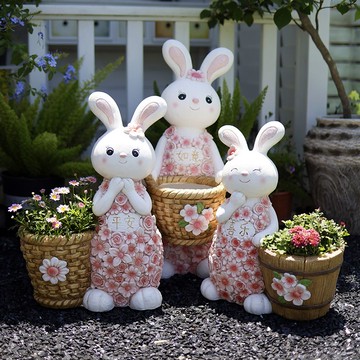花盆 花器 庭院擺件 免運 速發 開立發票 戶外花園庭院卡通兔子動物花缸花盆裝飾幼兒園院子擺件造景布置 酒店庭院擺件 裝飾擺件 花園擺件 花園裝飾