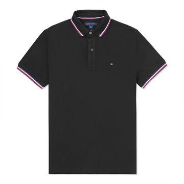 TOMMY 熱銷滾邊刺繡Logo短袖Polo衫-黑色