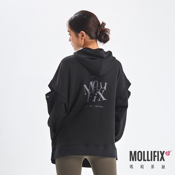 Mollifix 瑪莉菲絲 輕盈空氣層可拆袖連帽上衣、瑜珈服 (黑)