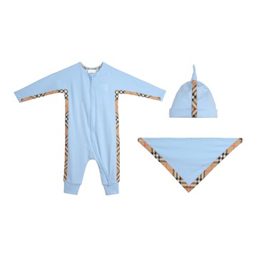 BURBERRY Kids 嬰幼兒寶寶藍格紋邊飾套組
