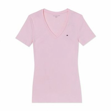 TOMMY 熱銷V領Logo素面短袖T恤(女)-粉色