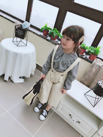 童裝春夏季新款 兒童文藝范中小童闊腿褲女童寶寶背帶褲子1入