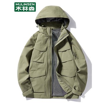 木林森外套男夾克春季2025年新款潮牌可拆卸帽檐防風防水沖鋒衣女
