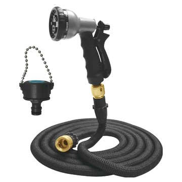 第八代高壓一體式8段彈力伸縮水管 Set 迅速延展三倍長度 人體工學噴槍握把 洗車澆花省時省力  黑色  1組