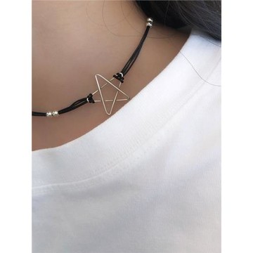 十里間【純銀|編織星星】文藝小清新S925銀五角星圓珠項鏈鎖骨鏈