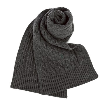 POLO Ralph Lauren刺繡小馬羊毛混紡麻花針織圍巾(炭灰)780945-1｜GoBrand購名牌