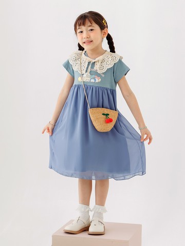 毛毯熊莫普．印花拼接短袖洋裝(童款)