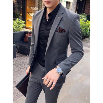 高級感西裝套裝帥氣婚禮伴郎禮服主持修身發型師西服兩件套休閑男