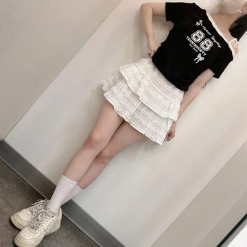 立體蕾絲提花層次感百搭短裙