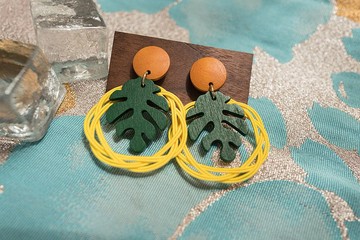 夏日戀情龜背芋鏤空Mizuhiki環耳環/耳夾│朝陽