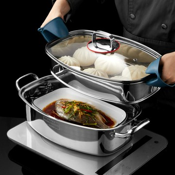 304不銹鋼蒸魚鍋蒸鴨鍋橢圓蒸雞蒸魚神器大號復底家用加厚蒸鍋 雙12雙11全館免運