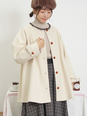 特色鈕釦仿羊毛中長版圓領風衣外套(0F000206110) - Samansa Mos2