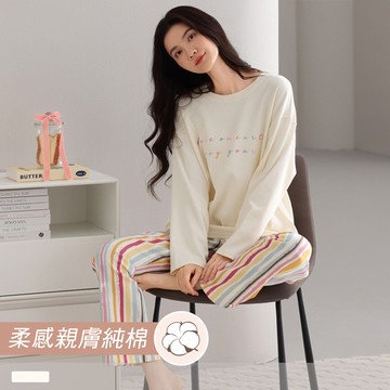 成套睡衣【純棉】彩虹幻想 印花圓領寬版長袖長褲 居家服 66324