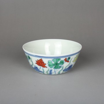 大明成化青花斗彩手繪魚草紋茶杯 古玩古董陶瓷器仿古老貨收藏品