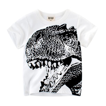 27KIDS - 純棉短袖上衣-寫實恐龍-米白色