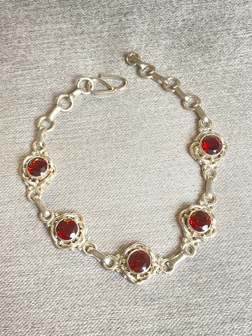 天然 切面 石榴石 手鍊 尼泊爾 手工製 925純銀