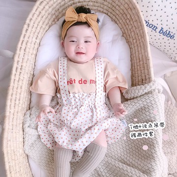 韓版嬰兒裝夏款小童裝短袖洋氣兩件套男女寶寶夏季休閑背帶褲套裝