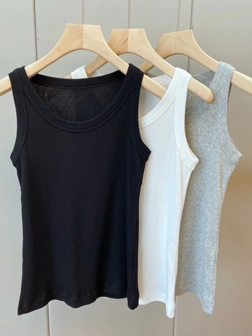 THEWOW春夏bi入單品時髦百搭ins經典黑白灰高彈螺紋棉背心打底