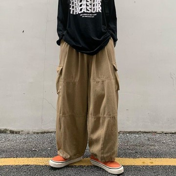 日系原宿風工裝褲子高街ins潮牌港風直筒寬鬆闊腿褲男休閒長褲春長褲男 西裝褲 彎刀褲 寬褲 闊腿褲
