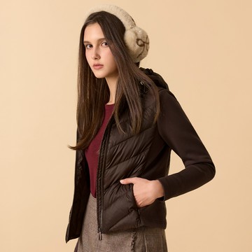 SO NICE【LUXE系列】輕暖拼接空氣布顯瘦連帽羽絨外套