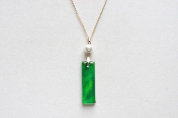 樹脂藝術 長方形墜飾與棉珠項鍊・溫柔的祈願