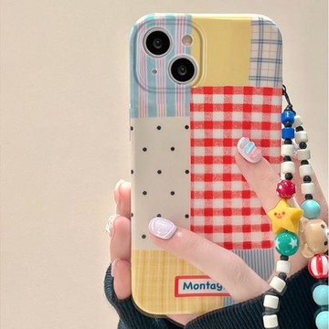 彩色格紋波點拼接適用于三星S24Ultra手機殼S23至尊版S22+防摔S21新款手鏈女A53菲林硬殼A54全包Note10保護套
