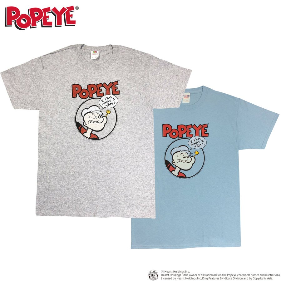 ポパイ POPEYE ロゴ Tシャツ カットソー メンズ レディース ユニセックス 大きいサイズ キャラクターTシャツ POPEYE I Y'AM  WHAT グレー ブルー 半袖 ST 通販 LINEポイント最大0.5%GET | LINEショッピング