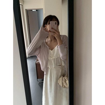 Codibook｜韓國 frenchaube 素色圓領長版羊駝毛針織開衫［預購］針織外套 女裝