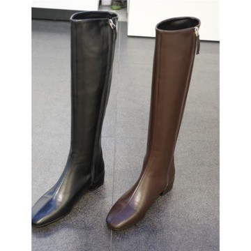 小池在首爾2024年秋季新款側拉鏈高筒街穿純色簡約方跟時尚女靴潮