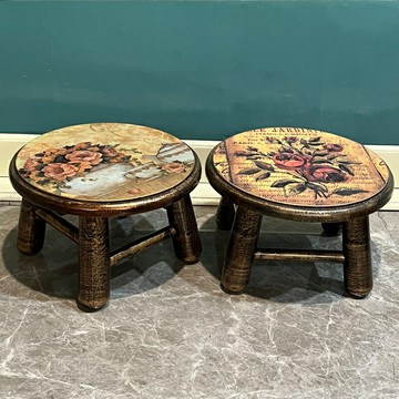 免運公司貨 開發票 美式鄉村小凳子原木家用寶寶椅可愛兒童卡通矮板圓凳復古做舊藝術