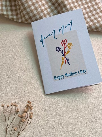 母親節卡片 Dear Mom 手寫字風格小花卡片