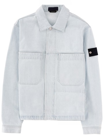 stone island denim jacket with logo patch