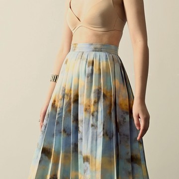 【NaSuBi Vintage】雲彩印花百褶高腰古著裙