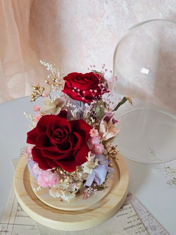 兩朵長型玻璃花鐘(復古紅紫粉款) 不凋花  乾燥花 生日禮 情人節