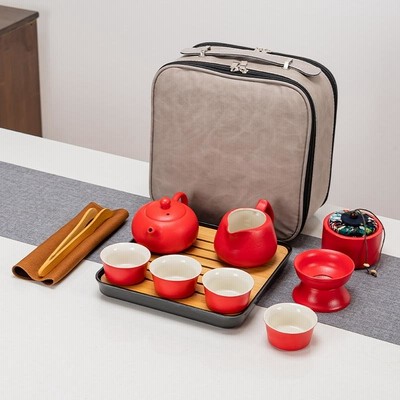 茶器セット 旅行ティーセット 携帯用 旅行 収納バッグ付き 陶器 急須 湯呑みセット 和風 コンパクト 軽量 上品 おしゃれ