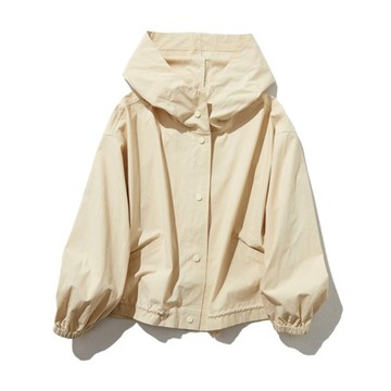 理想型連帽棉質短外套 輕便外搭 、簡約設計、米色 230206-1