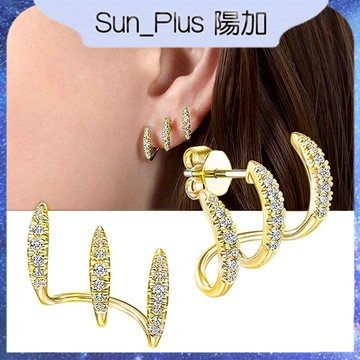 Sun_Plus 台灣現貨 雲錦H款  三爪耳環 五爪耳環 鑽石鑲嵌冷淡風設計感耳飾 三層弧形耳環 五層弧形耳環 耳環