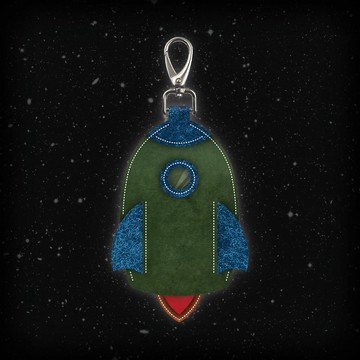 太空船造型皮革鎖匙包 - 撞色有趣真皮鑰匙套掛件 - 包刻字壓字