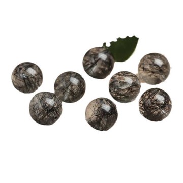 7a天然黑發晶散珠圓珠單顆水晶手鏈手串配珠男女diy串珠飾品配件