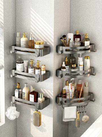 槍灰色衛生間置物架免打孔廁所墻上收納架子洗漱臺用品多層壁掛式