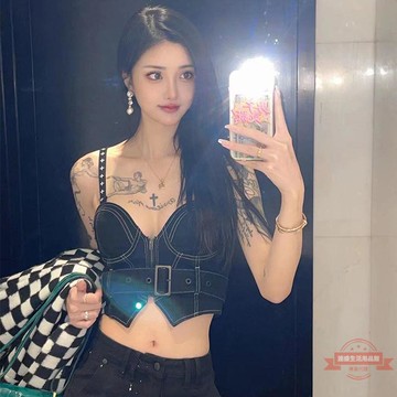 十字花人魚束腰牛仔馬甲設計感復古性感美式甜辣顯瘦拼接吊帶背心