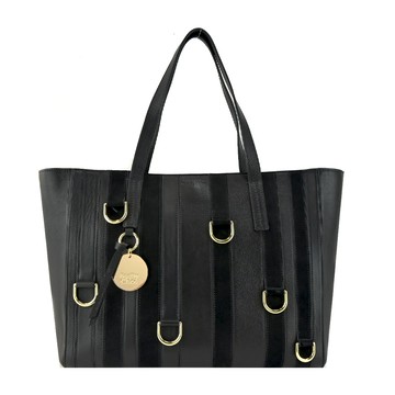 SEE BY CHLOETILDA環扣拼接皮革托特包(黑色)