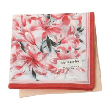 pierre cardin 日本製100%棉艷紅百合精緻圖騰字母LOGO帕巾(粉紅系/44CM)
