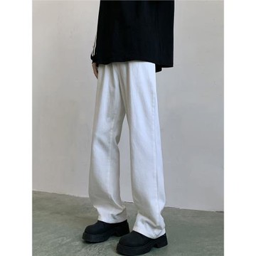 復古白色牛仔褲男款基礎純色2024高街vibe痞帥寬松休閑褲直筒闊腿