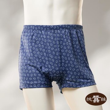 【岱妮蠶絲】透氣鳳眼印花高腰男平口四角內褲-藍底白圈(VMA5BA01)