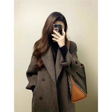 咖色羊絨呢子大衣女中長款2025新款冬季羊毛羊絨高級感毛呢外套