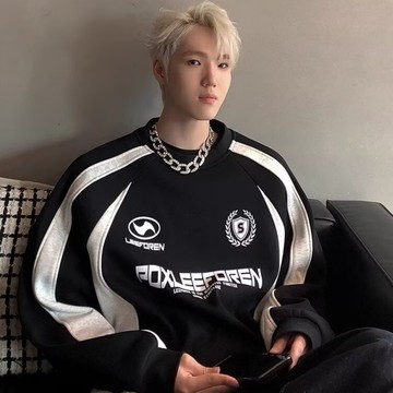 【癮品流行-YP】長袖 上衣 秋季長袖 美式上衣 長袖上衣 衛衣男 春秋季新款美式高街重磅潮牌復古拼接撞色寬鬆 休閒外套