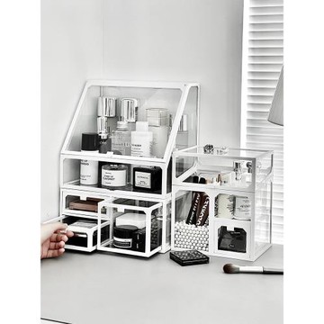 梳妝臺桌面化妝品收納盒透明輕奢大容量口紅收納防塵儲物盒置物架