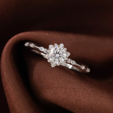 [925純銀]MARIGOLD繁花似雪6爪莫桑鑽可調式戒指【KMD411】-銀